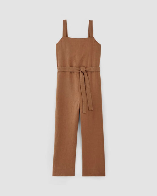 The Linen Side-Button Jumpsuit | Carob Brown