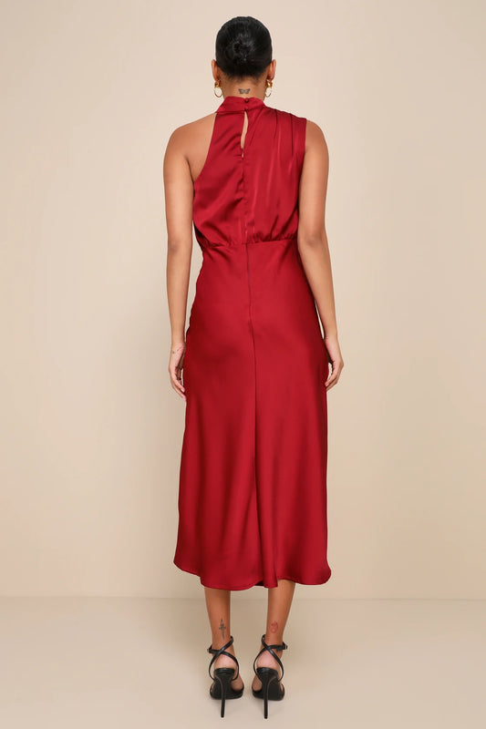 Distinctive Charm Satin Asymmetrical Midi Dress