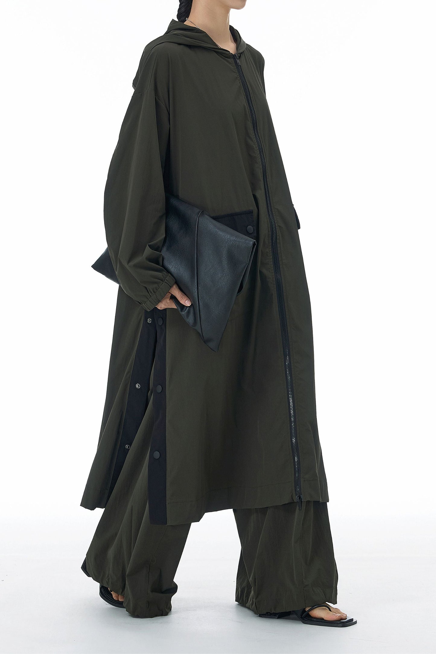 SnapHood Green Zippered Trench Coat