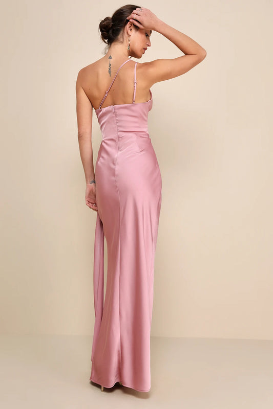 Signature Elegance Satin One-Shoulder Maxi Dress