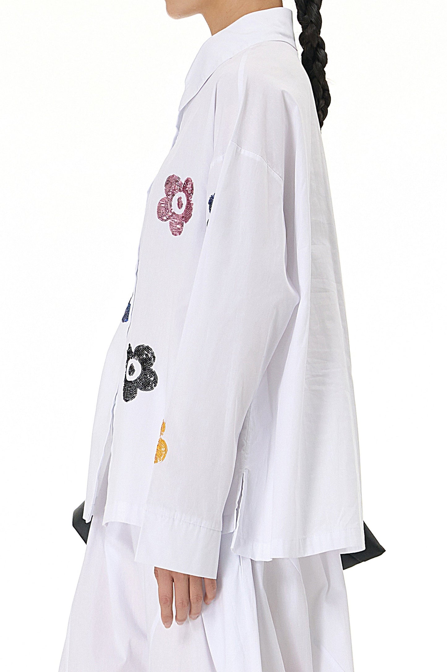 Full Sleeve Twinkling White Oversized Shirt