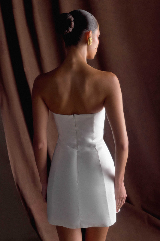 Leslie Gathered Taffeta Mini Dress - White