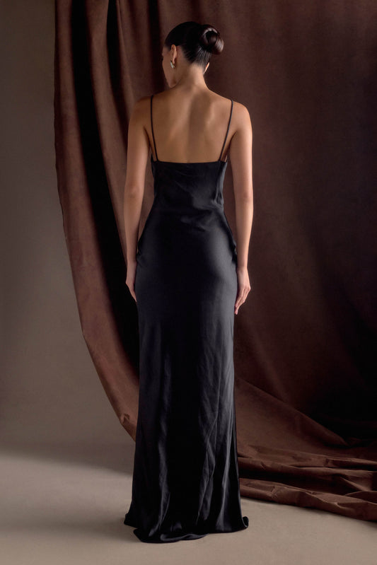 Lilly Sweetheart Satin Maxi Dress - Black