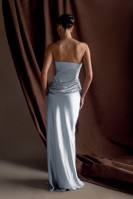 Jasmine Strapless Satin Maxi Dress - Frosted Blue