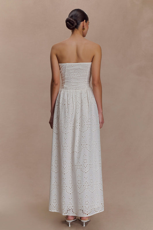 Maureen Broderie Strapless Maxi Dress - White