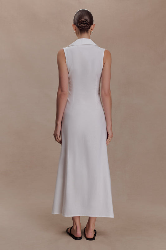 Dante Ruched Linen Midi Dress - White