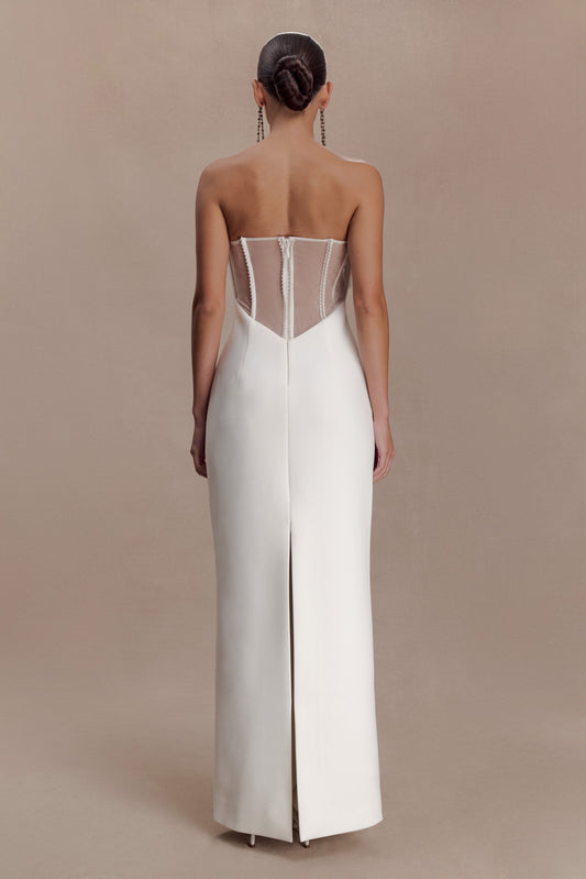 Sloane Strapless Maxi Dress With Pearls - White