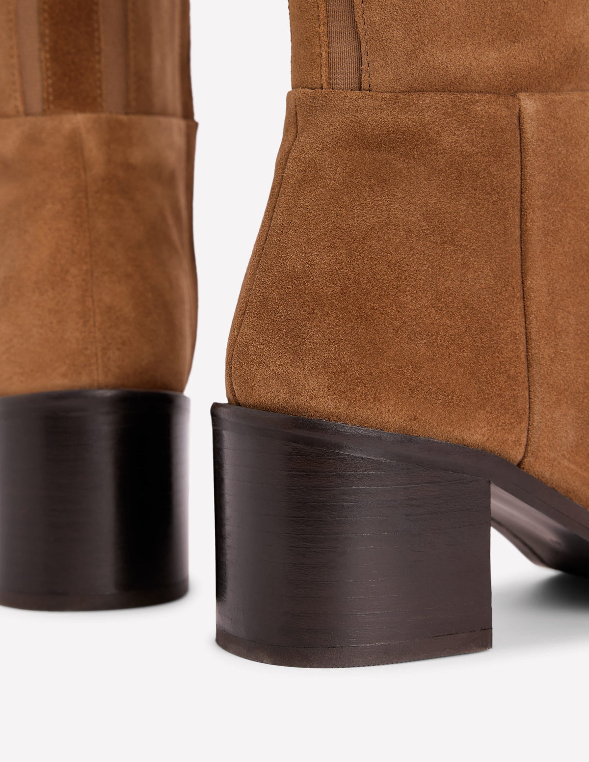 Buckle Detail Knee Boots-Cognac Suede