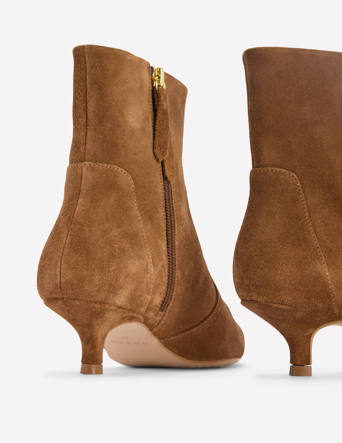 Isobel Kitten Heel Ankle Boots-Cognac Suede