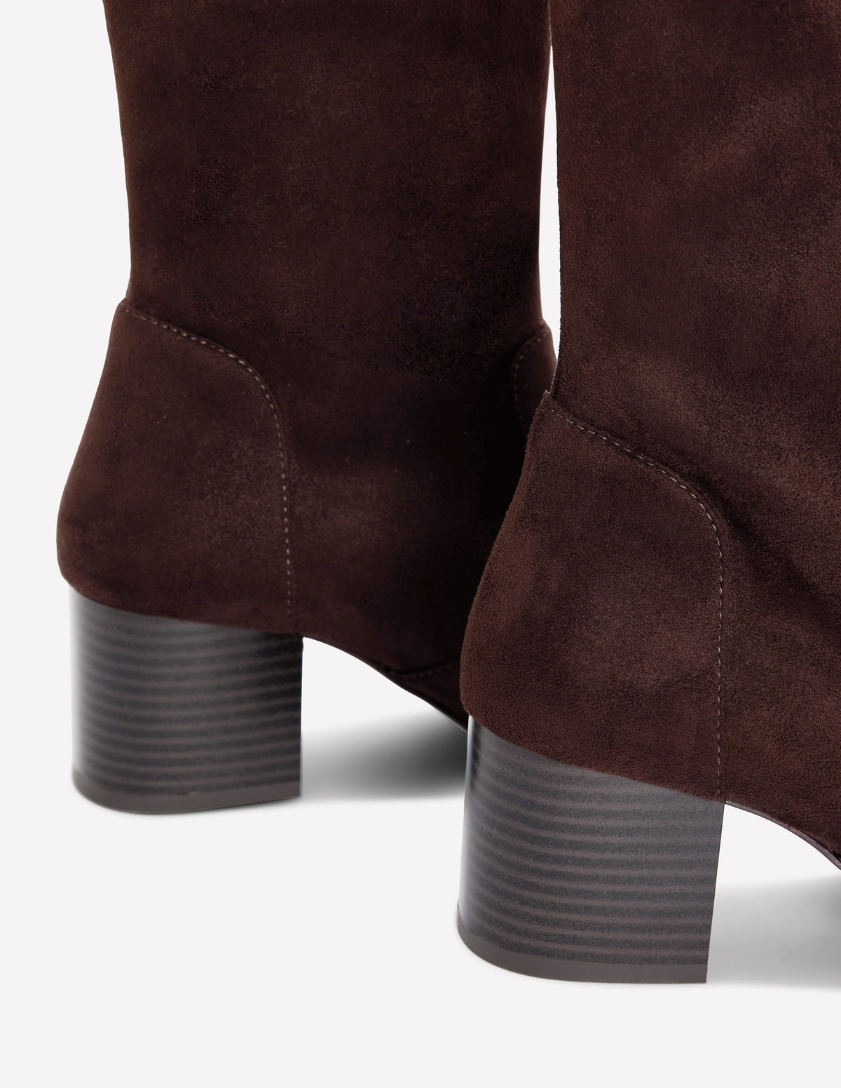Block Heel Stretch Boots-Chocolate
