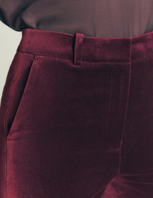 Flare Velvet Trousers-Deep Cherry