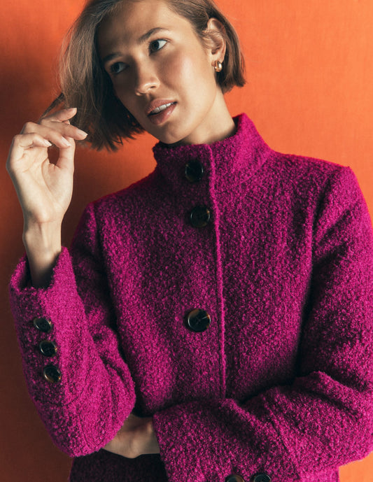 Funnel Neck Wool Coat-Festival Fuschia