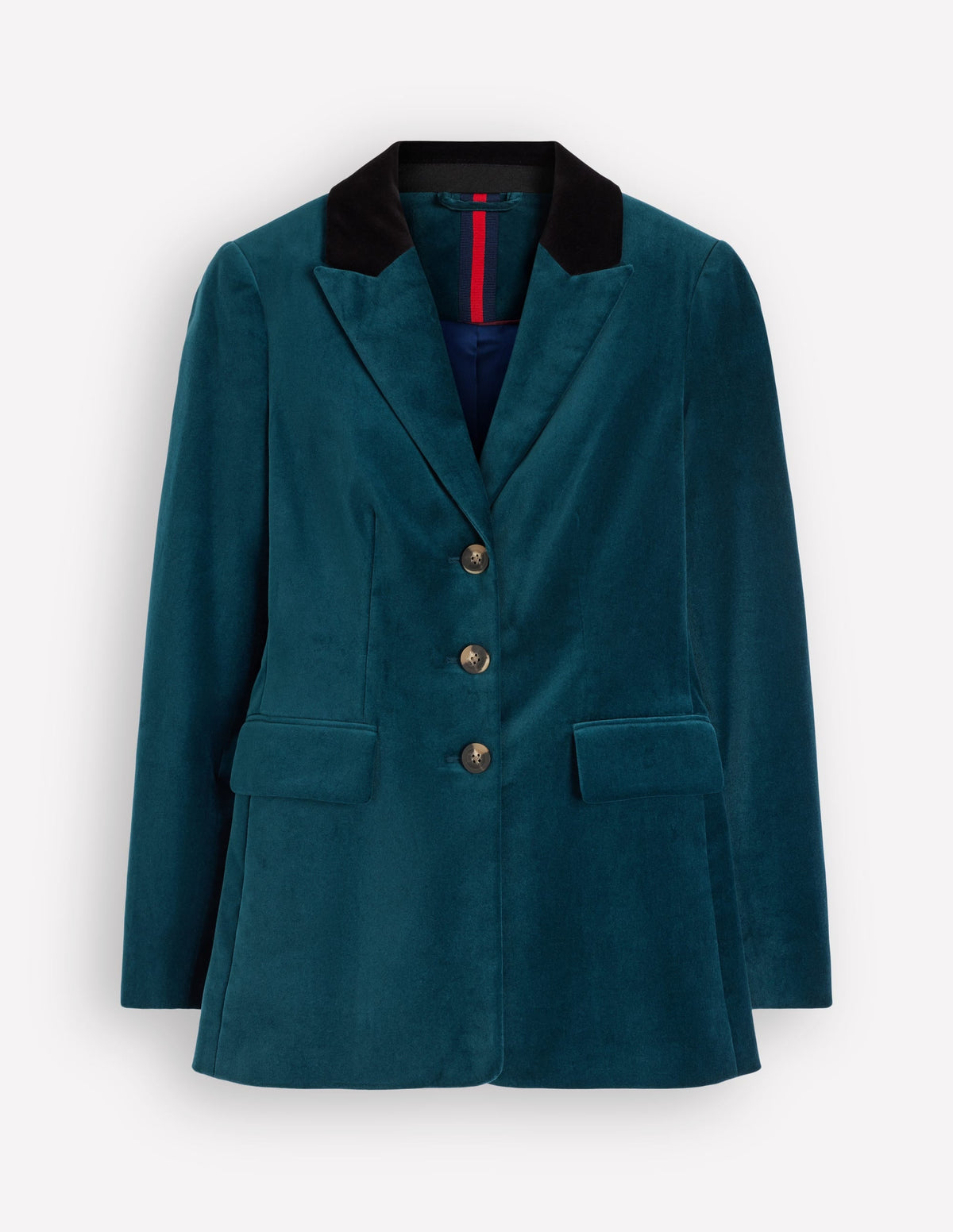 Longline Velvet Button Blazer-Teal Ocean