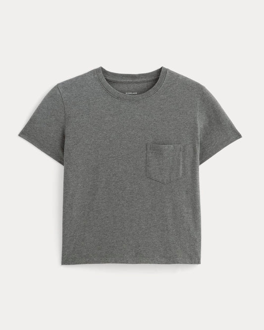 The Box-Cut Tee in Essential Cotton | Heathered Charcoal | Pocket