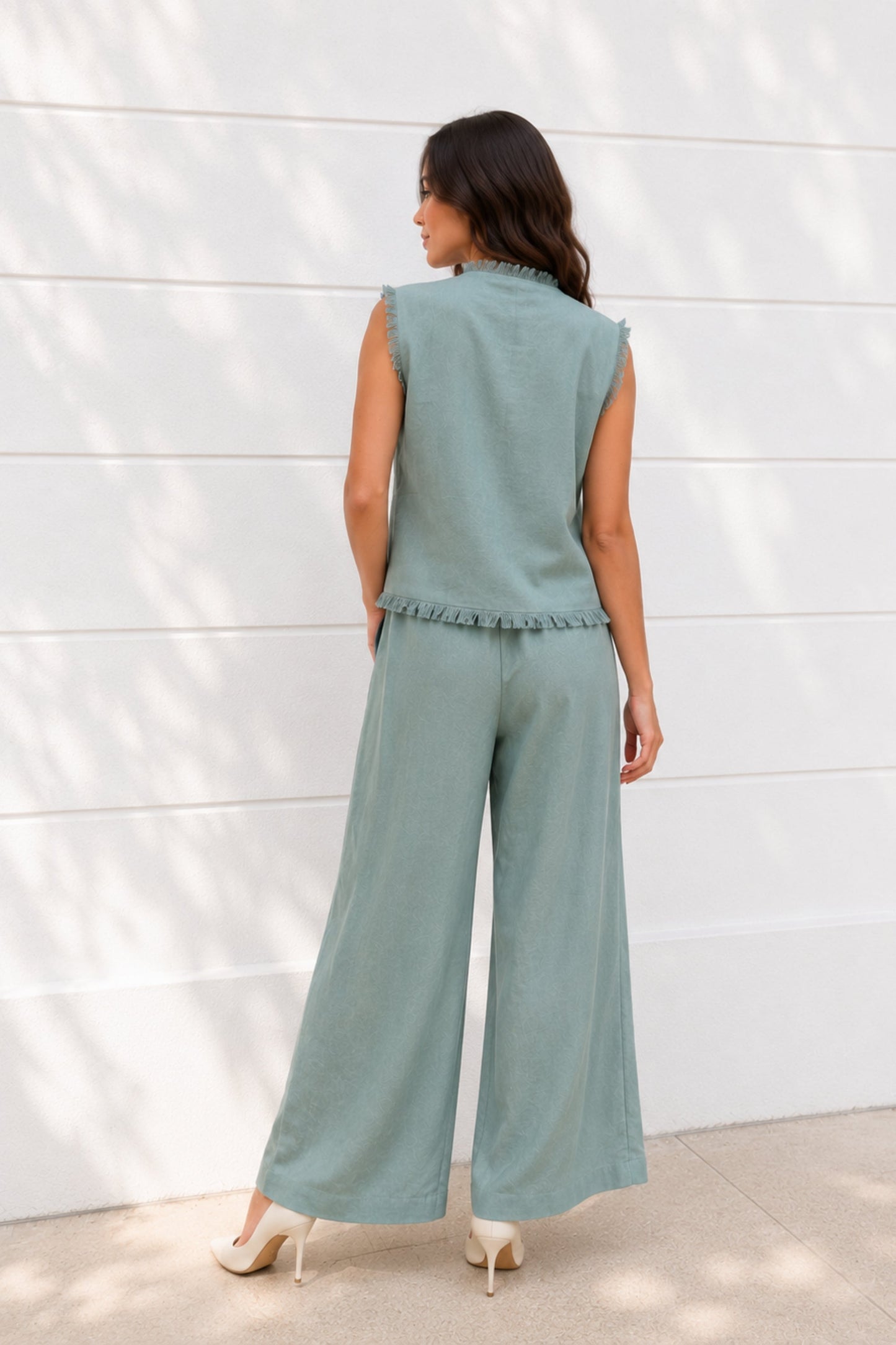 Seafoam Fringe Linen Co-ord