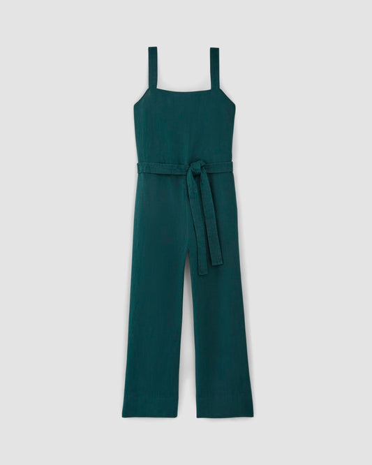 The Linen Side-Button Jumpsuit | Dark Sea