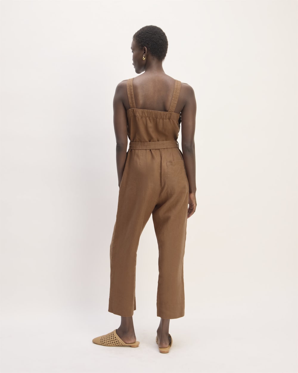 The Linen Side-Button Jumpsuit | Carob Brown
