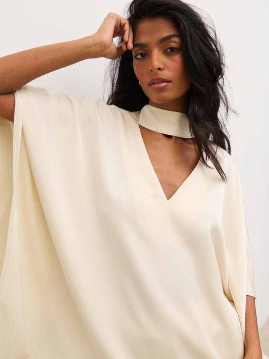 Breya V-Neck Smock Top - Oyster
