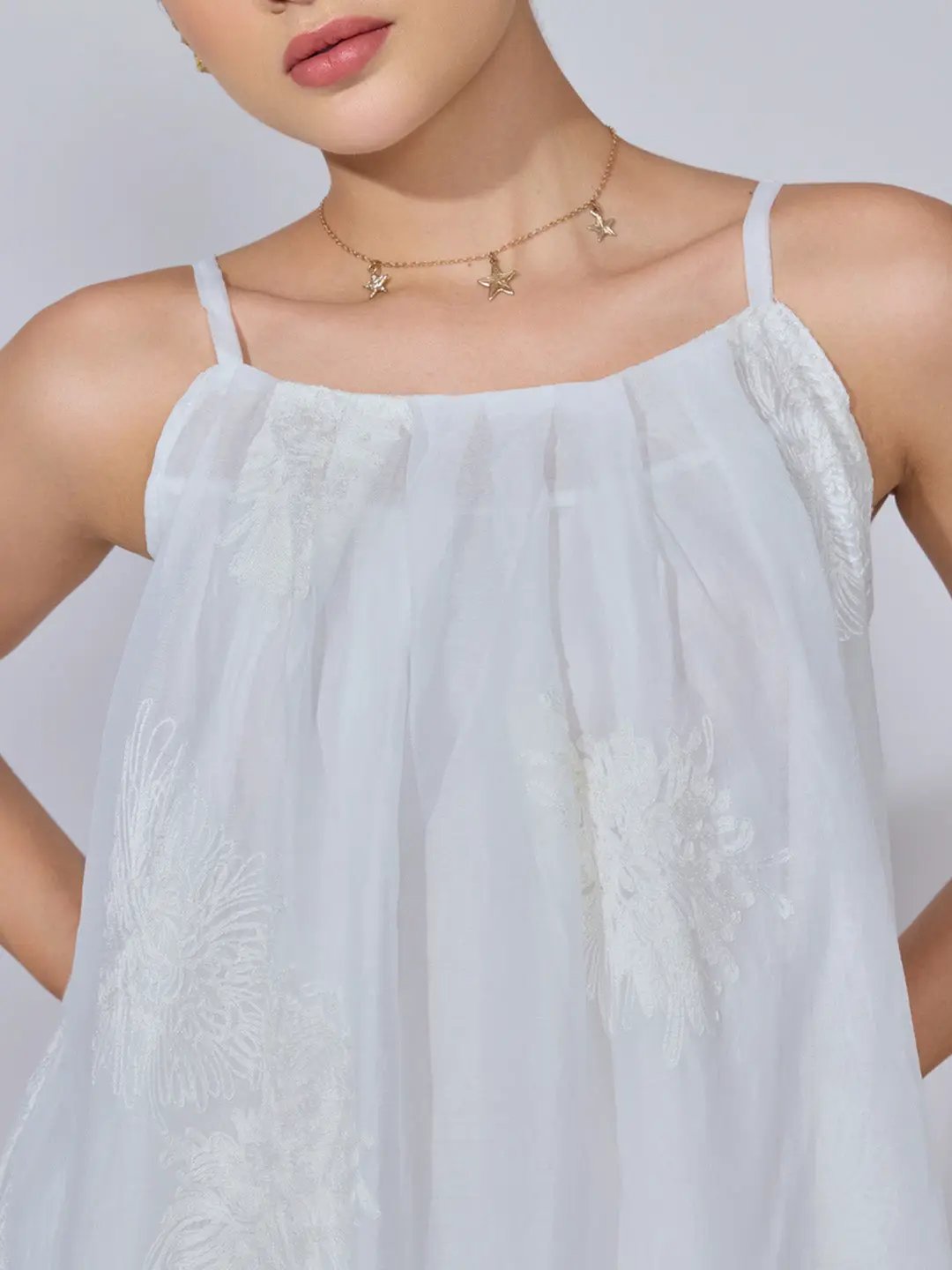 Women's Floral Embroidered White Midi Dress