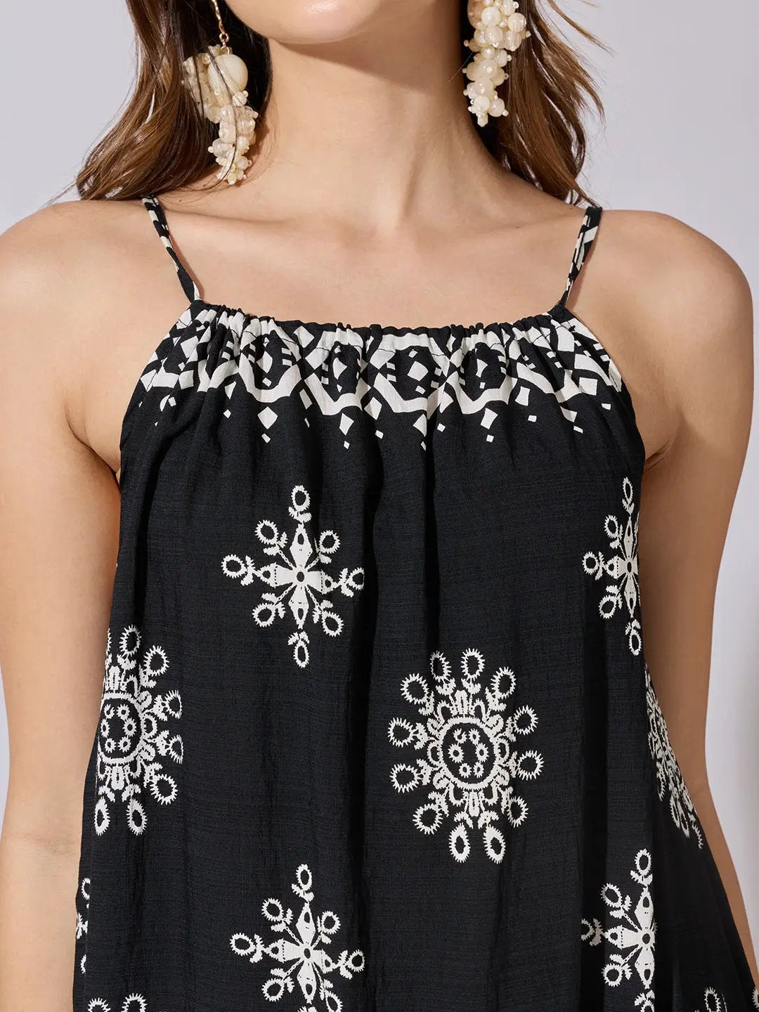 Women's Printed Black Halter Neck Maxi Dress