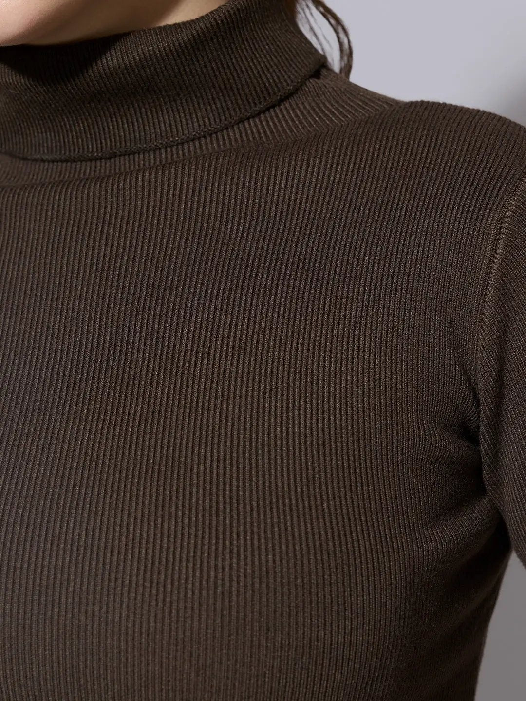 Women's Ribbed Olive High Neck Top