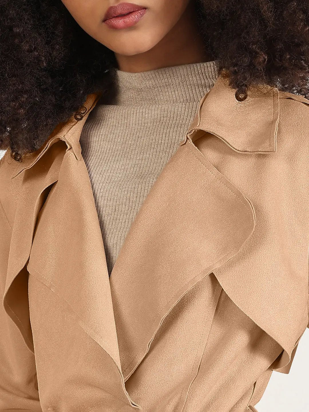 Women's Brown Trench Coat with Belted Waist