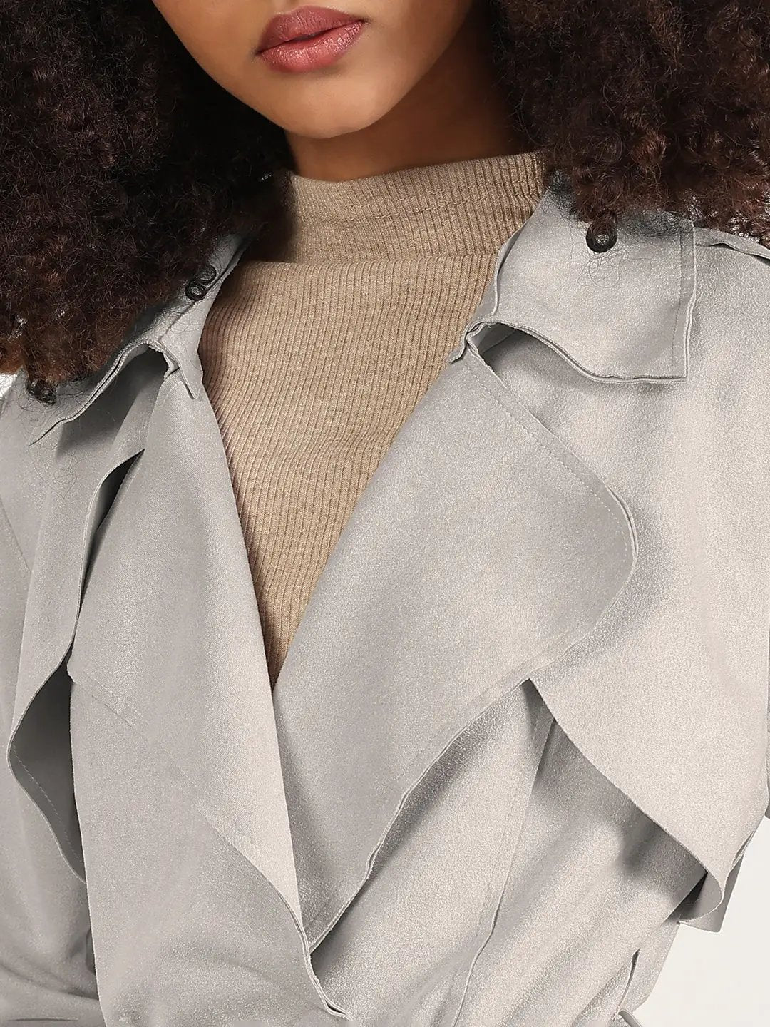 Women's Grey Trench Coat with Belted Waist
