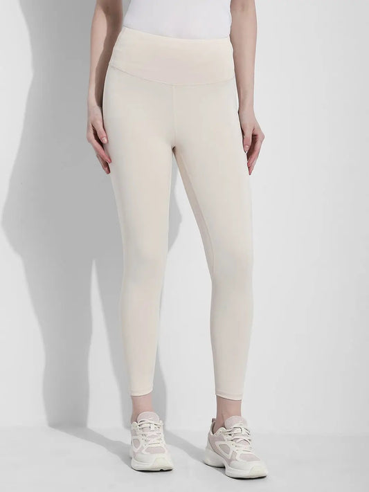 Women's Cream High Waist Stretch Trackpants
