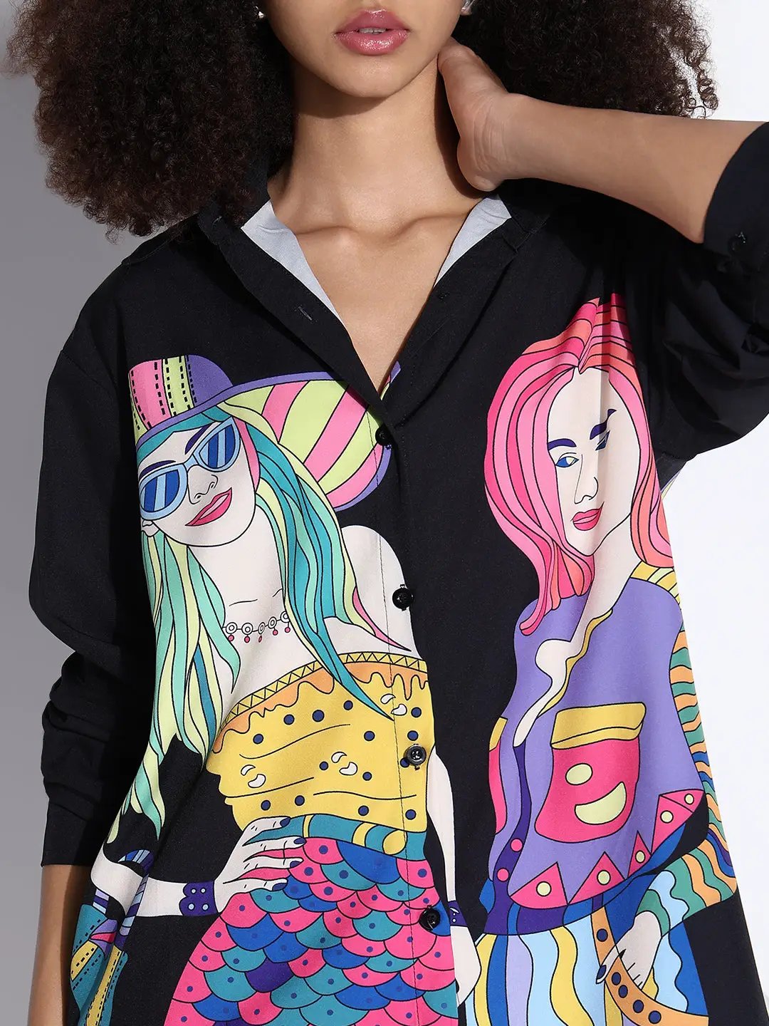 Women's Graphic Black Oversized Shirt