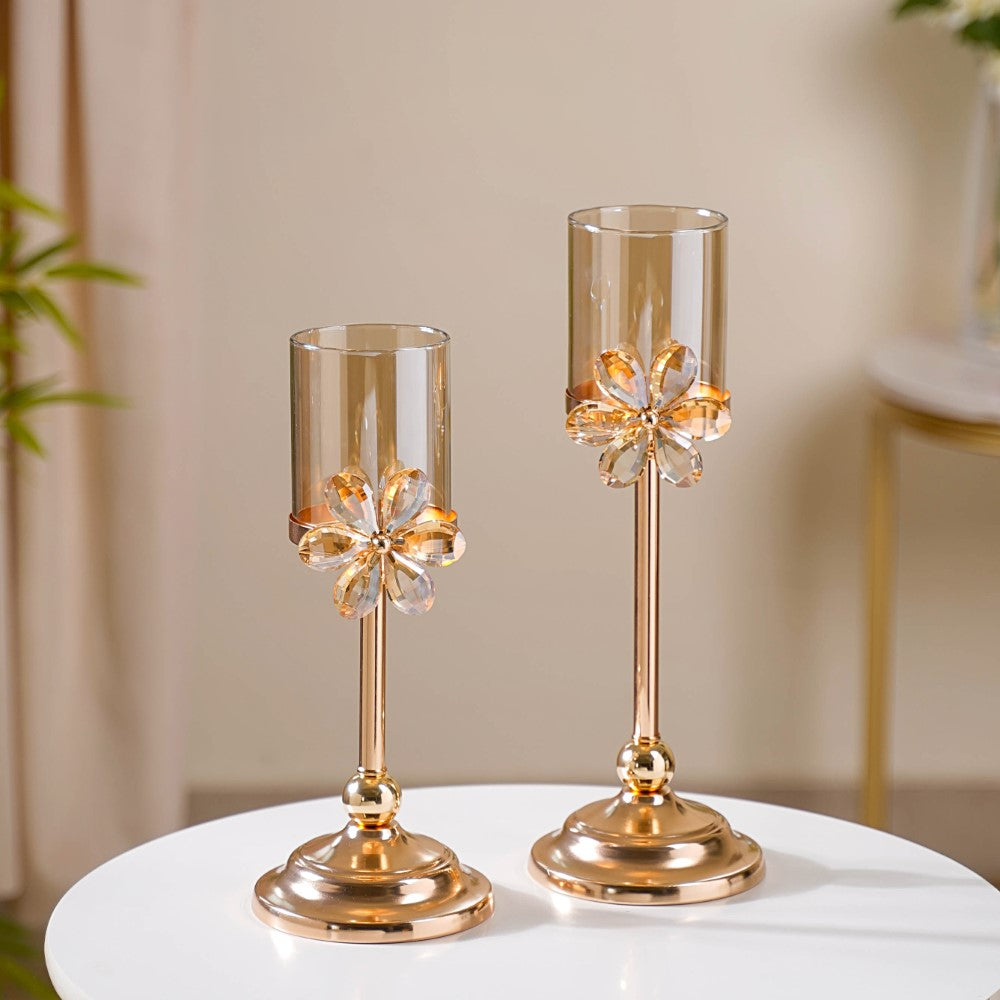 Crystal Flower Candle Holder Set Of 2