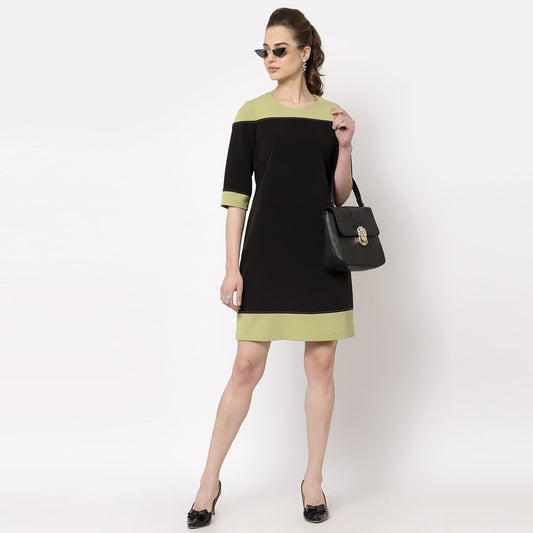 Black & Olive Top Stitch Dress
