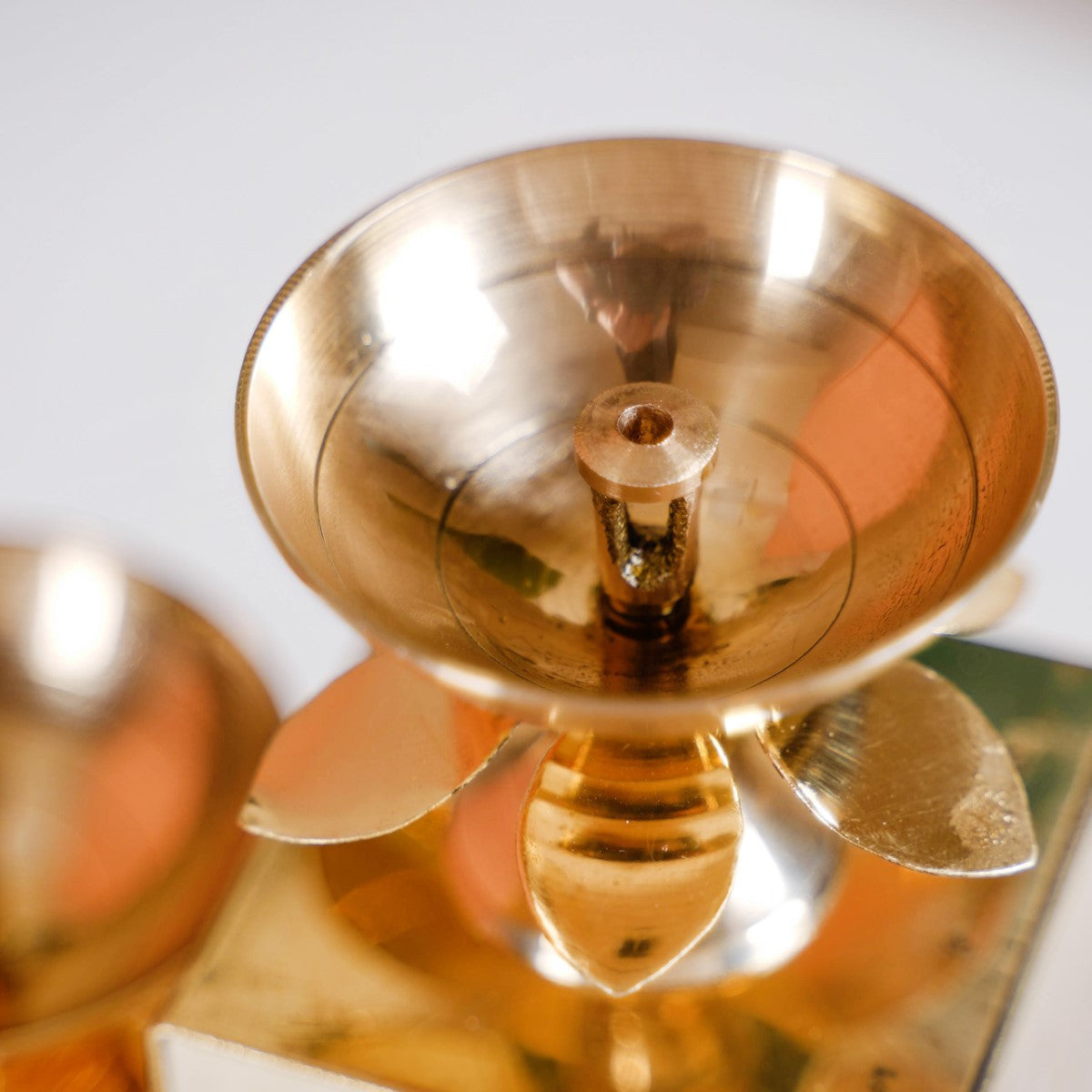 Brass Step Decorative Flower Diya Stand Set Of 2 Gold