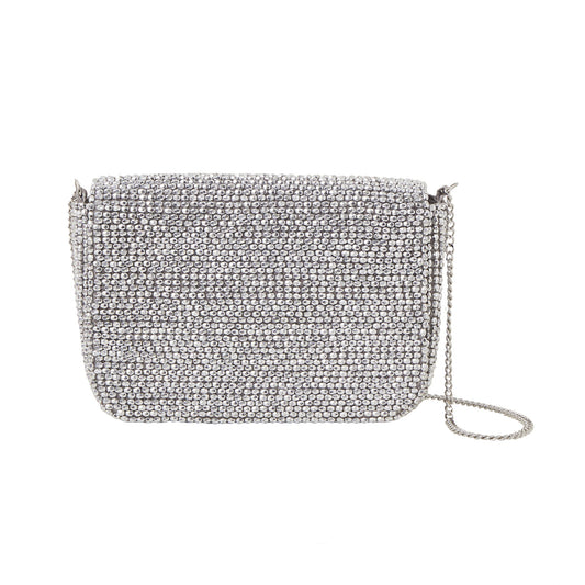 Women's Silver Fold Over Beaded Clutch Bag