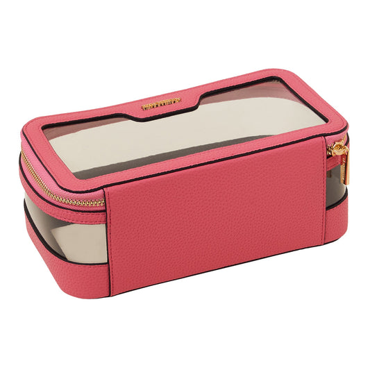 Women's Faux Leather Pink Clear Make Up Bag