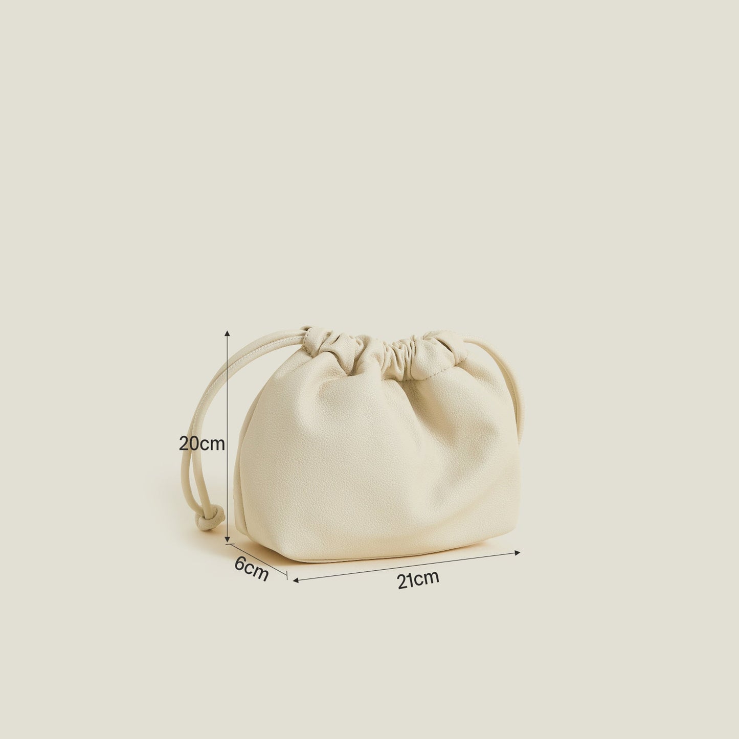 Cream Studded Drawstring Pouch Bag