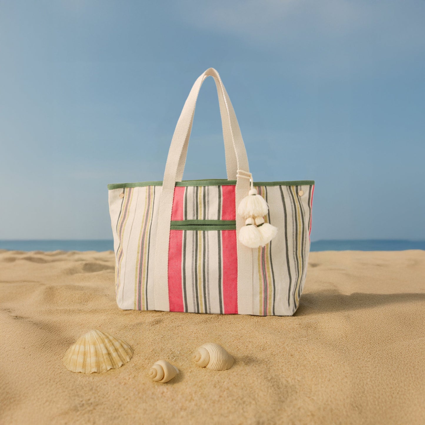 Cream Stripe Canvas Tote Bag