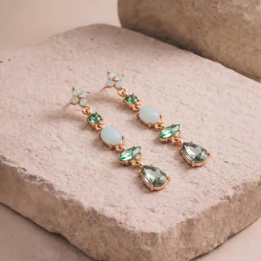 Green Frosted Flower Drop Earrings