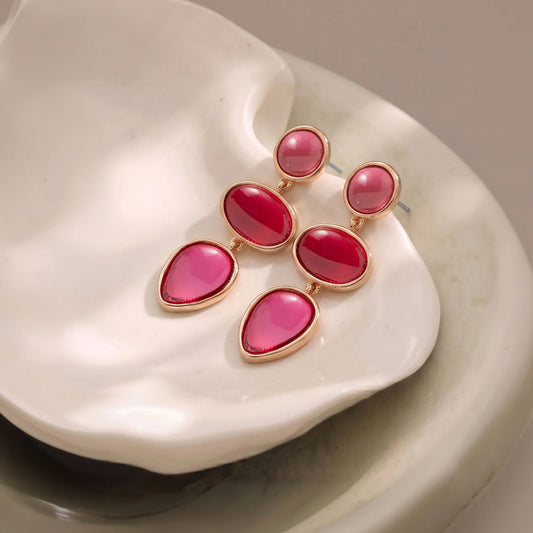 Pink Triple Stone Drop Earrings