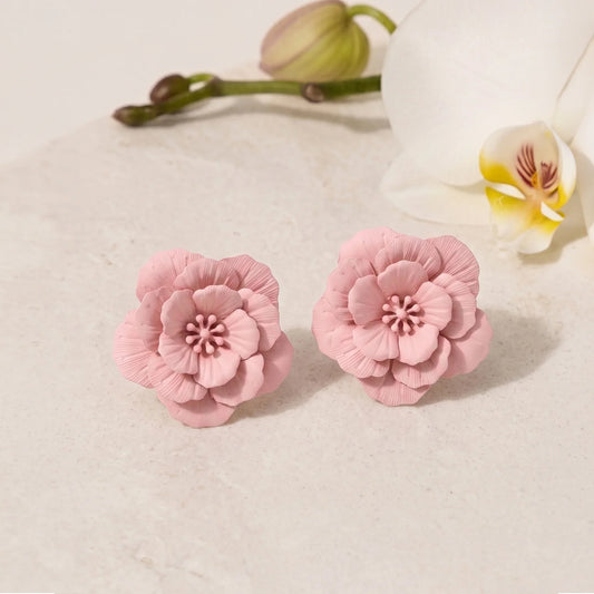 Pink Flower Stud Earrings