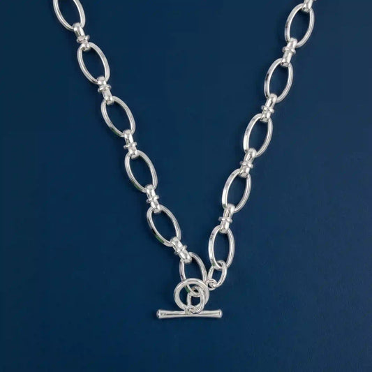 Sterling Silver-Plated Knot Chain T-Bar Necklace