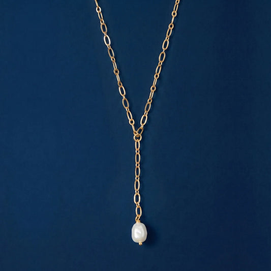 14k Gold-Plated Pearl Lariat Necklace