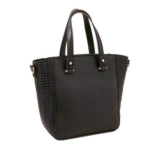 Women's Black Woven Handheld Bag