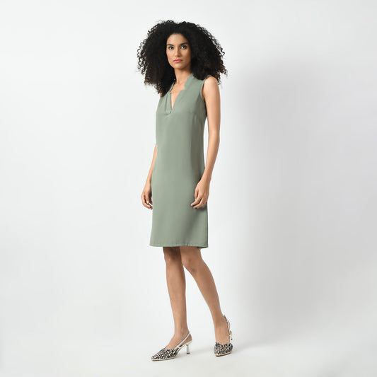 Dusty Green Sleeveless V Neck Dress