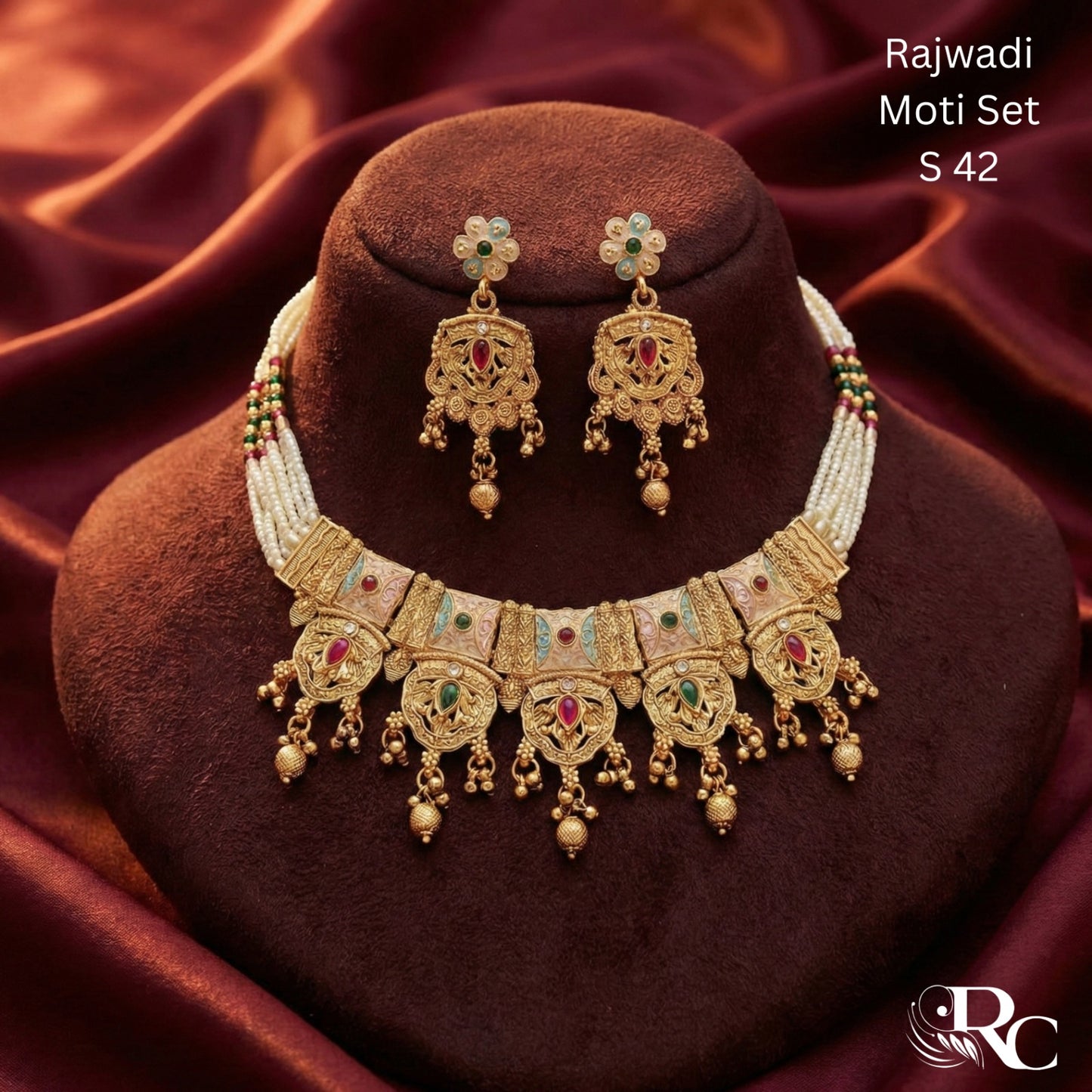 Rajasthani Moti Kundan Necklace Set | S42 - S02