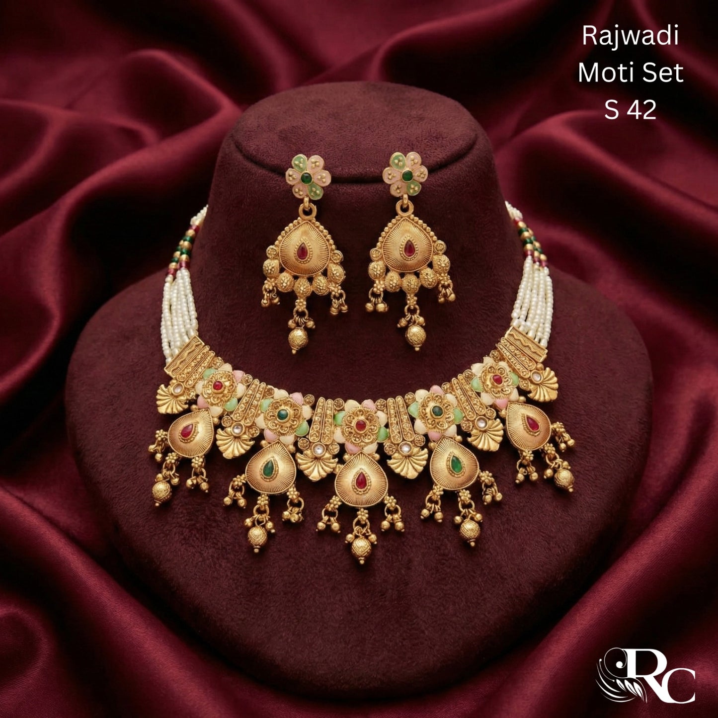Rajasthani Moti Kundan Necklace Set | S42 - S03