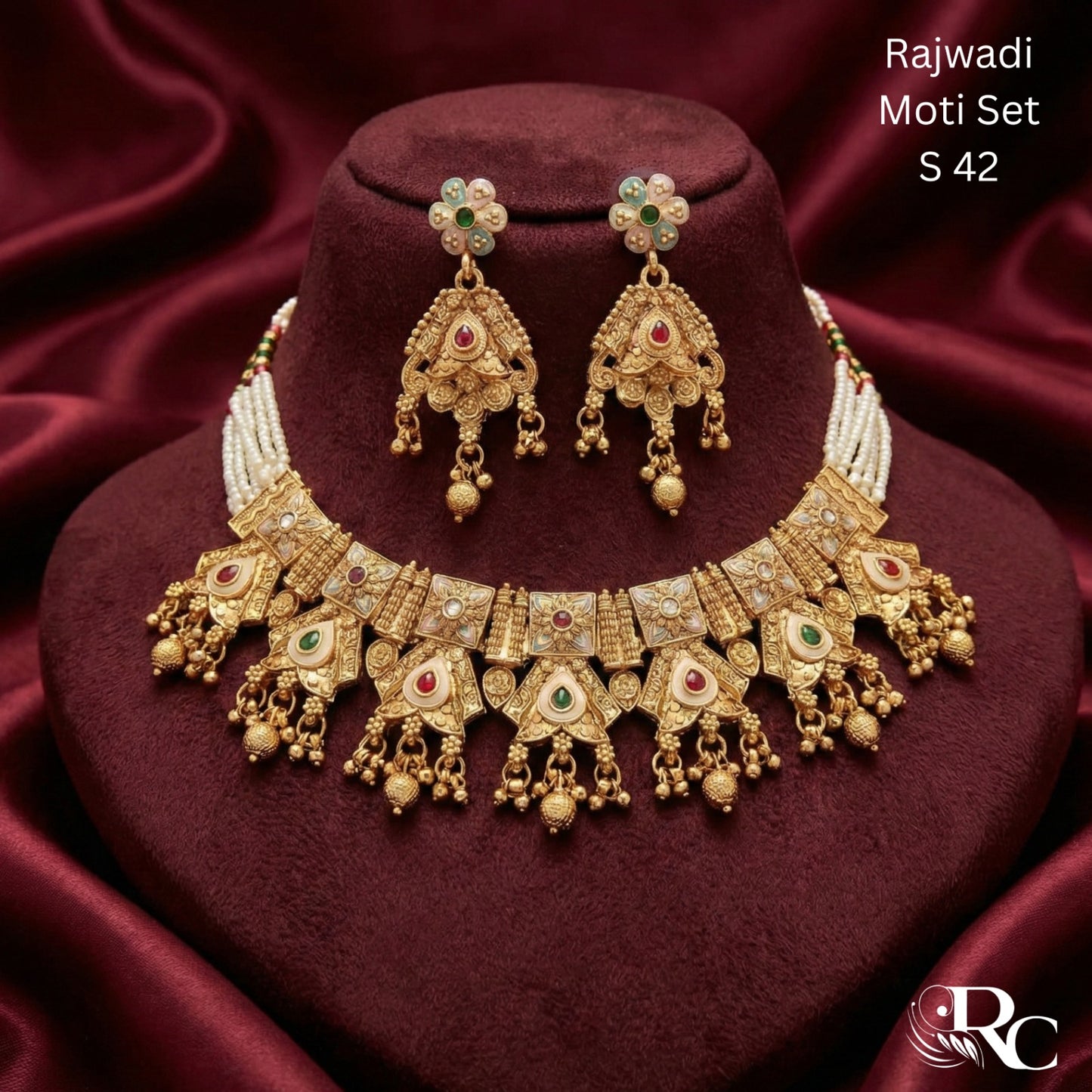 Rajasthani Moti Kundan Necklace Set | S42 - S04