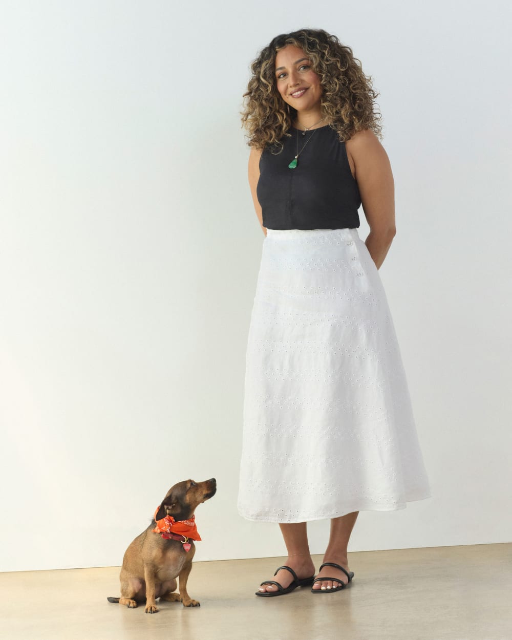The Linen Eyelet Midi Skirt | White Eyelet