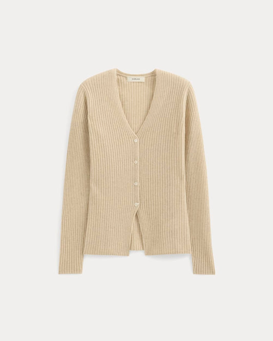 Cashmere Ribbed V-Neck Cardigan | Heather Light Camel