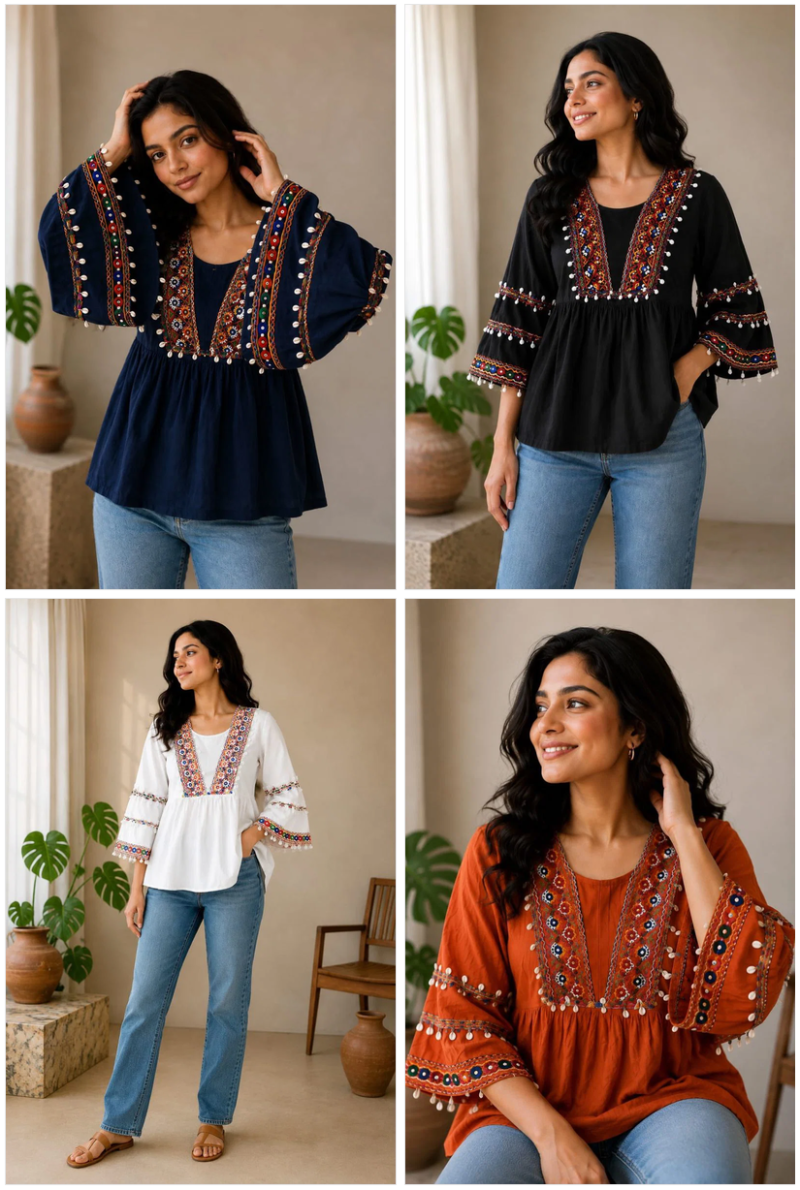 Rayon Real Mirror Work Fancy Top
