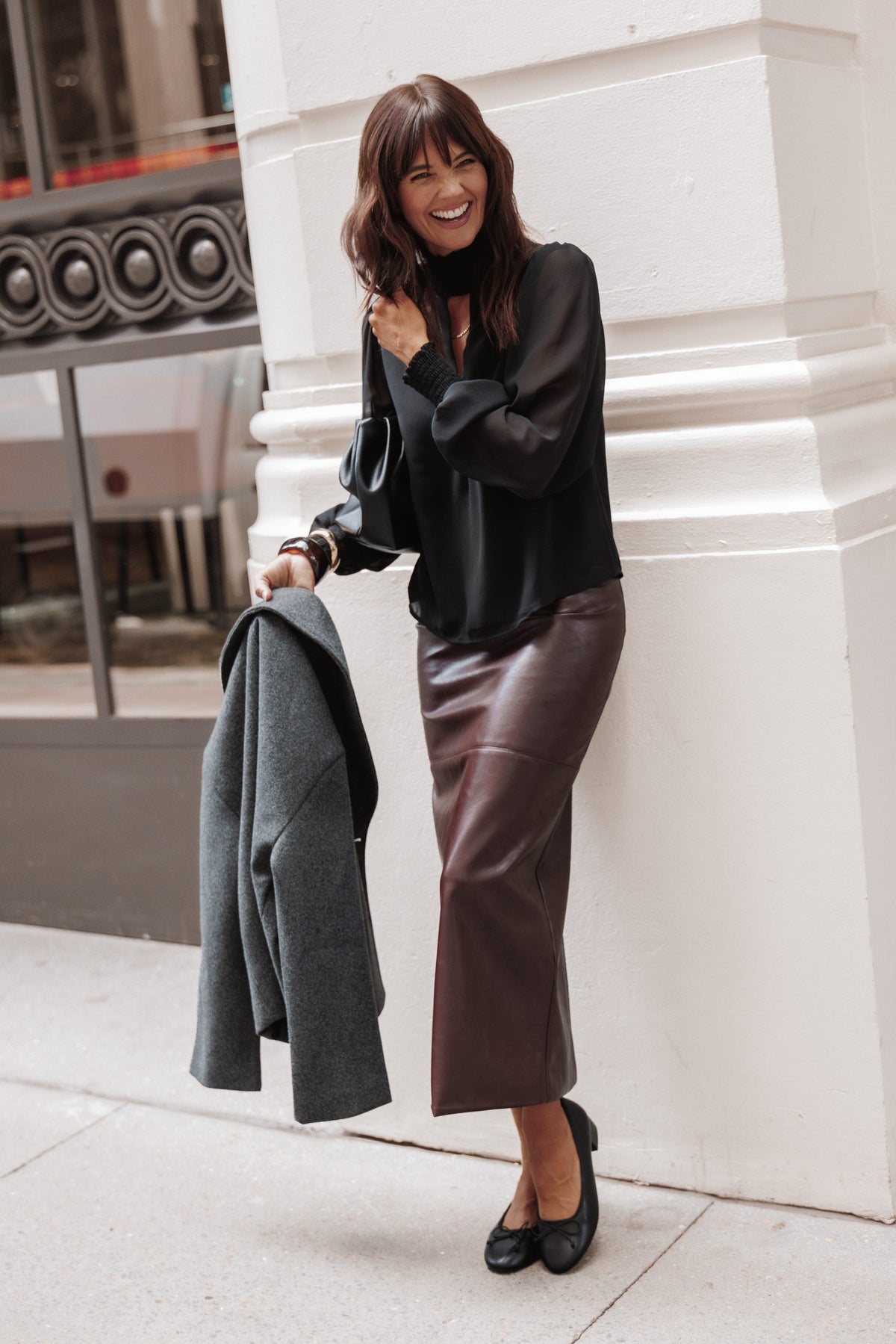 Koda Faux Leather Column Skirt - Burgundy